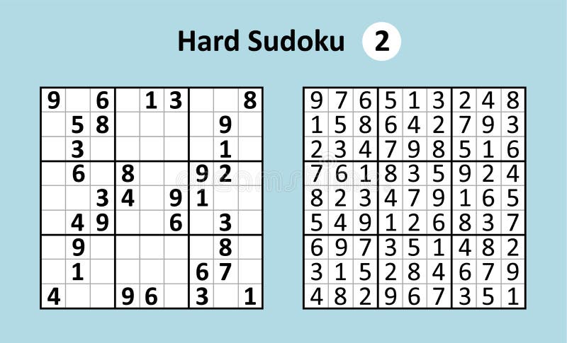 Jogo Sudoku Com Respostas. Complexidade Difícil. Vetor Simples