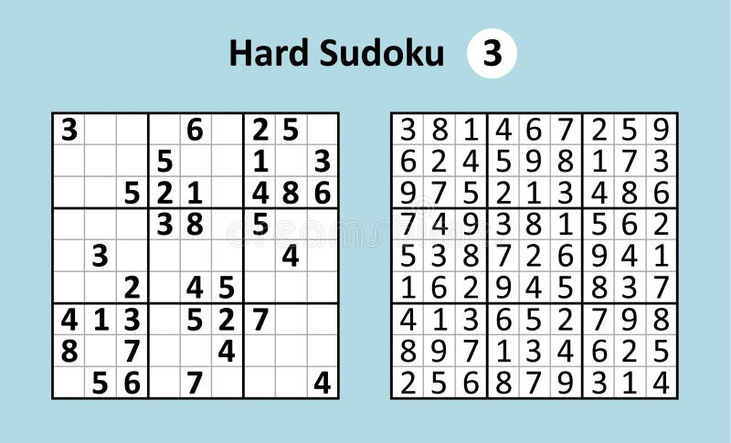 Jogo Sudoku Com Respostas. Complexidade Difícil. Vetor Simples