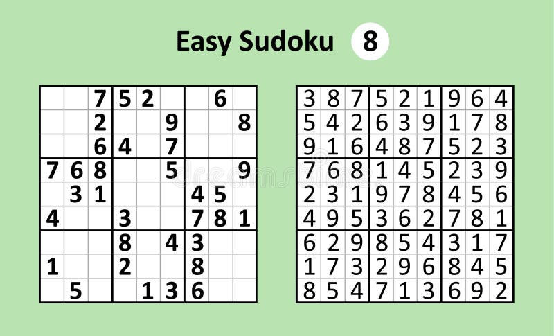 Jogo Sudoku Com Respostas. Complexidade Fácil. Vetor Simples