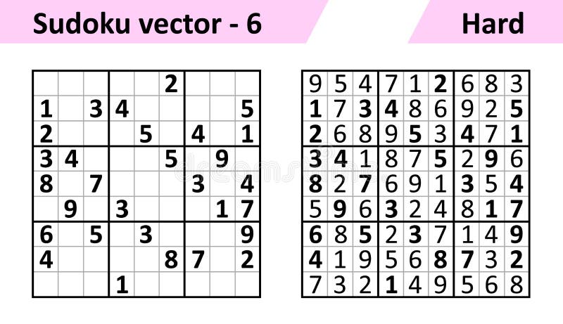 Jogo Sudoku Com Respostas. Complexidade Difícil. Vetor Simples