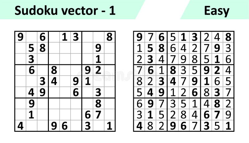 Jogo Sudoku Com Respostas. Complexidade Difícil. Vetor Simples