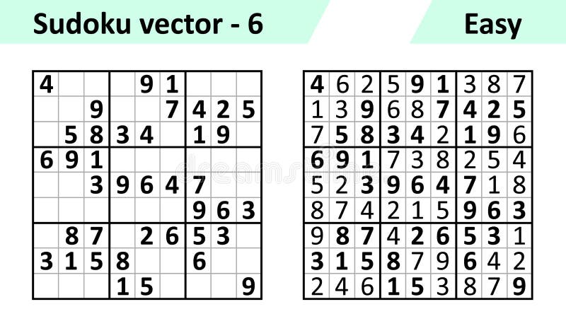 Jogo Sudoku Com Respostas. Complexidade Difícil. Vetor Simples