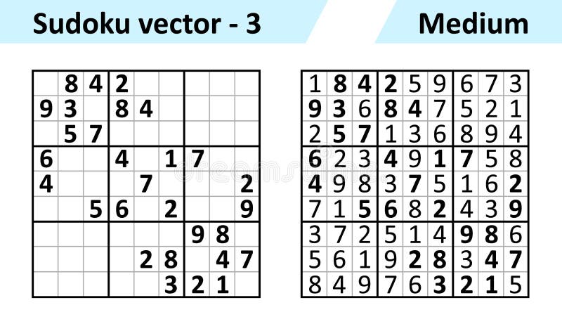 Jogo Sudoku Com Respostas. Complexidade Fácil. Vetor Simples