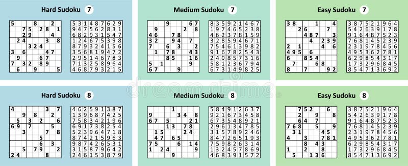 Jogo Sudoku Com Respostas. Complexidade Fácil. Vetor Simples