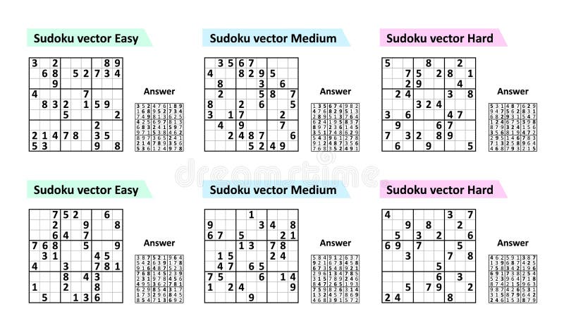 Jogo Sudoku Com Respostas. Complexidade Fácil. Vetor Simples