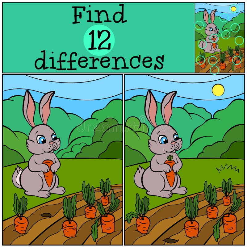 Jogos das crianças: Diferenças do achado Pouca lebre bonito ilustração stock Jogos das crianças: Diferenças do achado Pouca lebre bonito ilustração stock