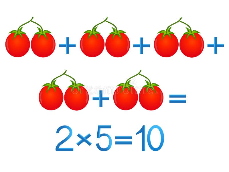 Jogos educacionais para crianças, ação da multiplicação, exemplo com tomates ilustração royalty free Jogos educacionais para crianças, ação da multiplicação, exemplo com tomates ilustração royalty free