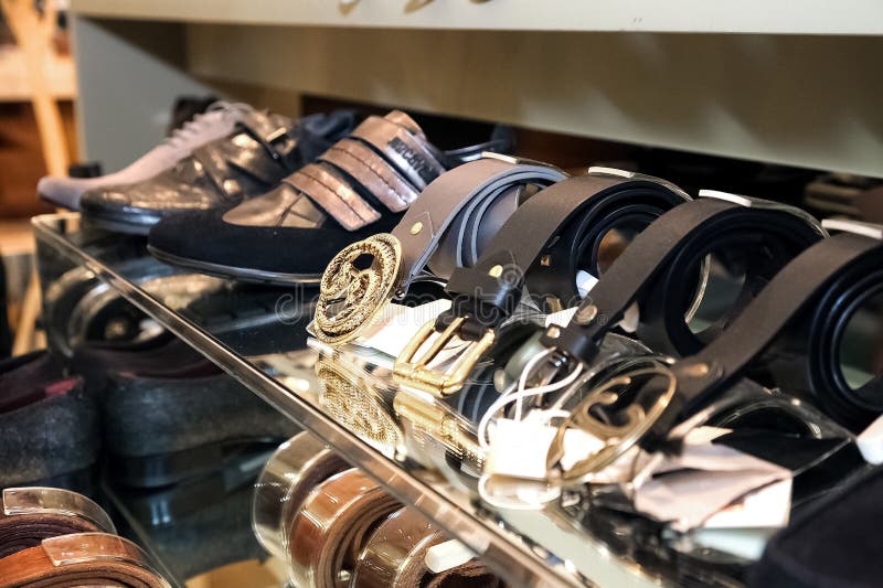 Leather Belts in an Up-Market Fashion Clothing Retail Store Editorial ...