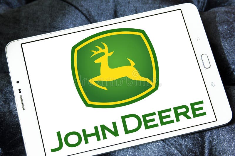 Logo of john deere brand on samsung tablet. john deere is an American corporation that manufactures agricultural, construction, and forestry machinery, diesel engines, drivetrains. Logo of john deere brand on samsung tablet. john deere is an American corporation that manufactures agricultural, construction, and forestry machinery, diesel engines, drivetrains