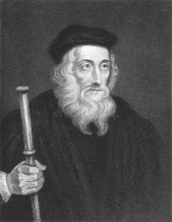 John Wiclif (1320s-1384) on engraving from the 1800s. English theologian, lay preacher, translator, reformist and university teacher. Engraved by J. Pofselwhite and published in London by Charles Knight, Ludgate Street.