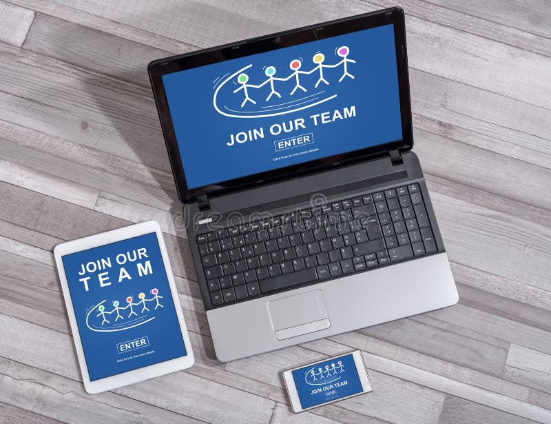Join our team concept on different devices stock photos