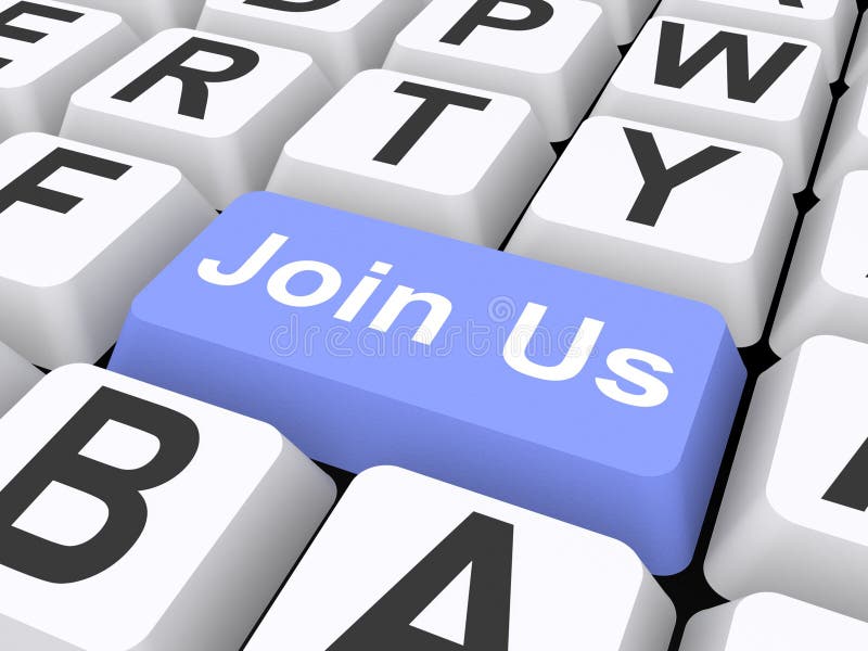 Join us button on keyboard stock illustration. Illustration of text
