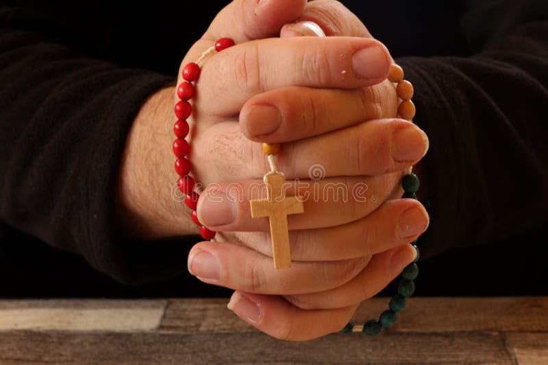 Joined Hands in Prayer with Rosary Beads Stock Photo Image of