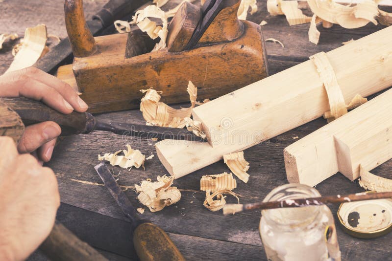 Joinery - carving the wood with chisel