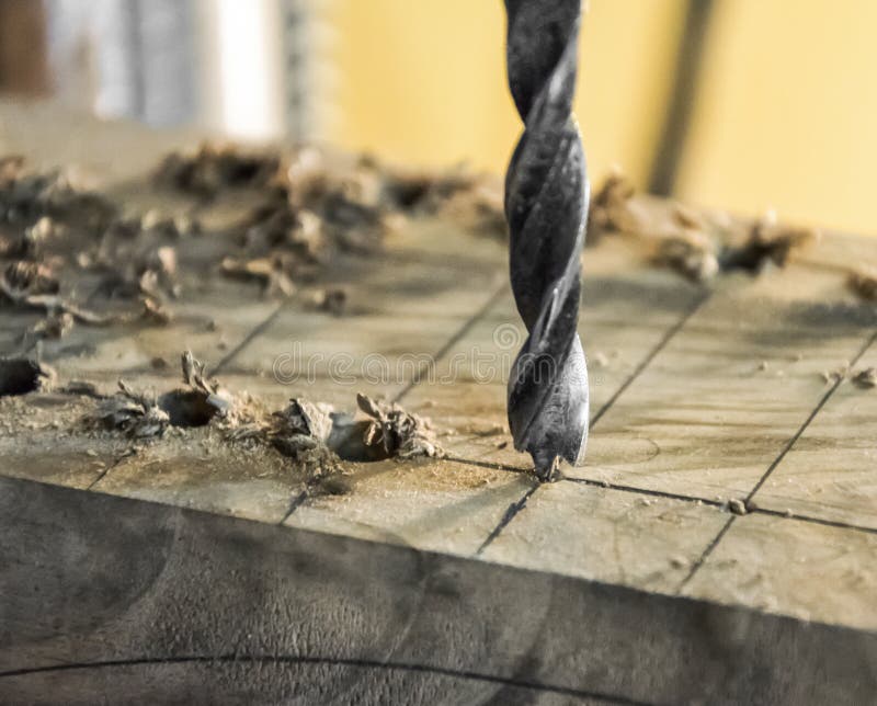 Joinery Drill Press on Wood Close Up. Stock Image Image of automatic