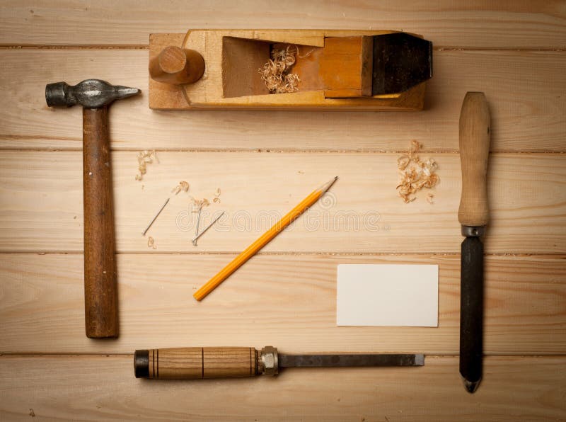 Joinery Tools on Wood Table Background with Stock Image Image of