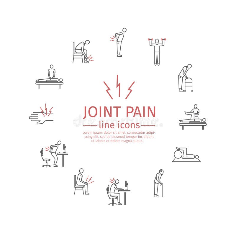 Joint pain. Line icons set. Vector royalty free illustration Joint pain. Line icons set. Vector royalty free illustration