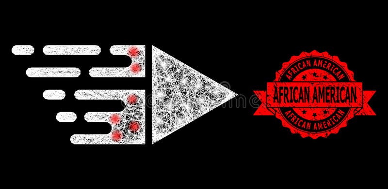 Joint rayé de timbres afro-américaine et mouvement polygonal lumineux de réseau avec des lightspots. Mouvement de Web maillée de luminosité avec les points positifs et le joint de timbres de ruban bordé afro-américain. Le sceau rouge de timbres contient le texte afro-américaine à l'intérieur du ruban.
