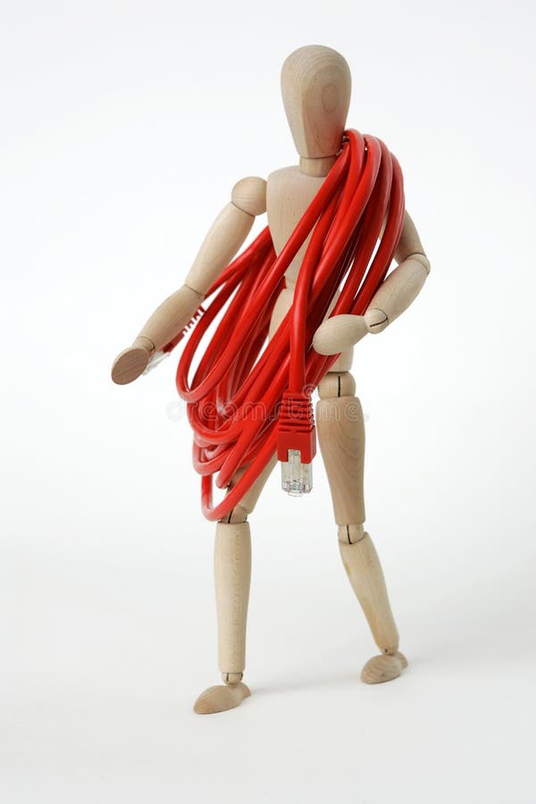 Jointed doll with computer network cable