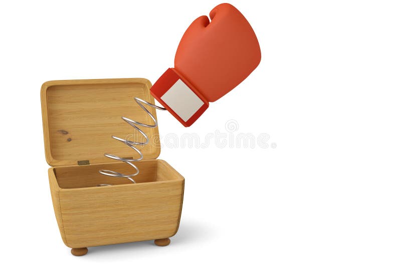 Joke Boxing Glove on Wood Box.3D Illustration. Stock Illustration
