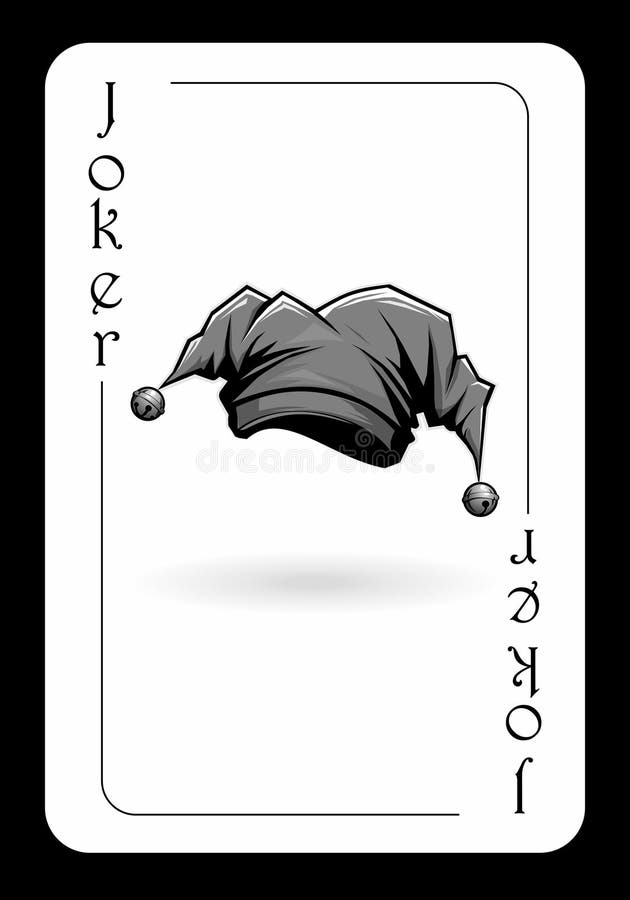 Joker de cărți de joc cu imaginea unui capac cu gulere roșii cu clopoței de aur vector illustration