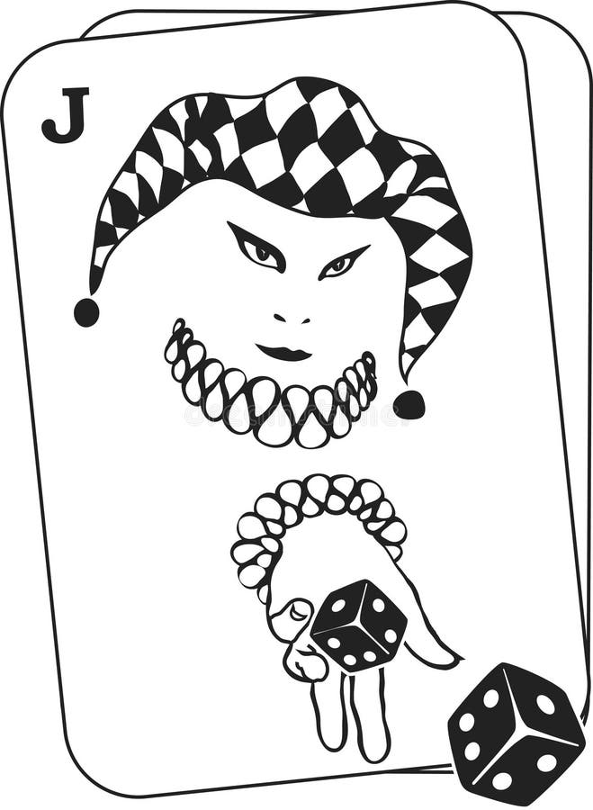Joker Throwing Dice from Inside a Playing Card Stock Illustration