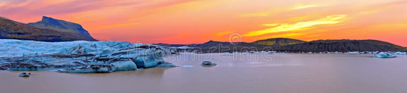 Jokulsarlon ice lake in Iceland at sunset