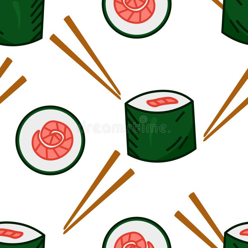 Joli dessin humoristique de savoureux rouleaux de sushi sans soucis pour la livraison de nourriture rapide