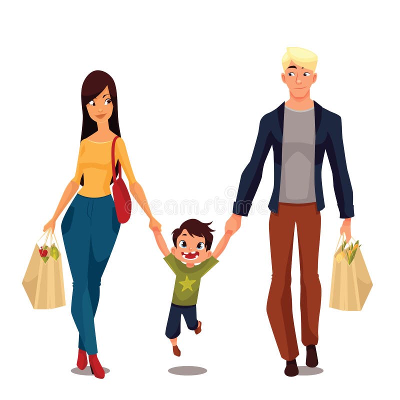 Jolie famille avec des paquets de boutique illustration de vecteur Jolie famille avec des paquets de boutique illustration de vecteur