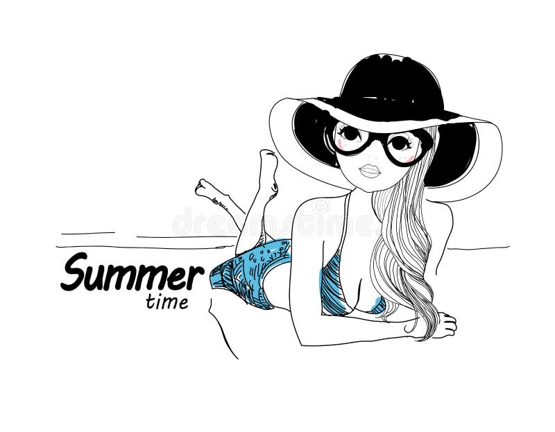 Jolie fille sur la plage illustration libre de droits Jolie fille sur la plage illustration libre de droits