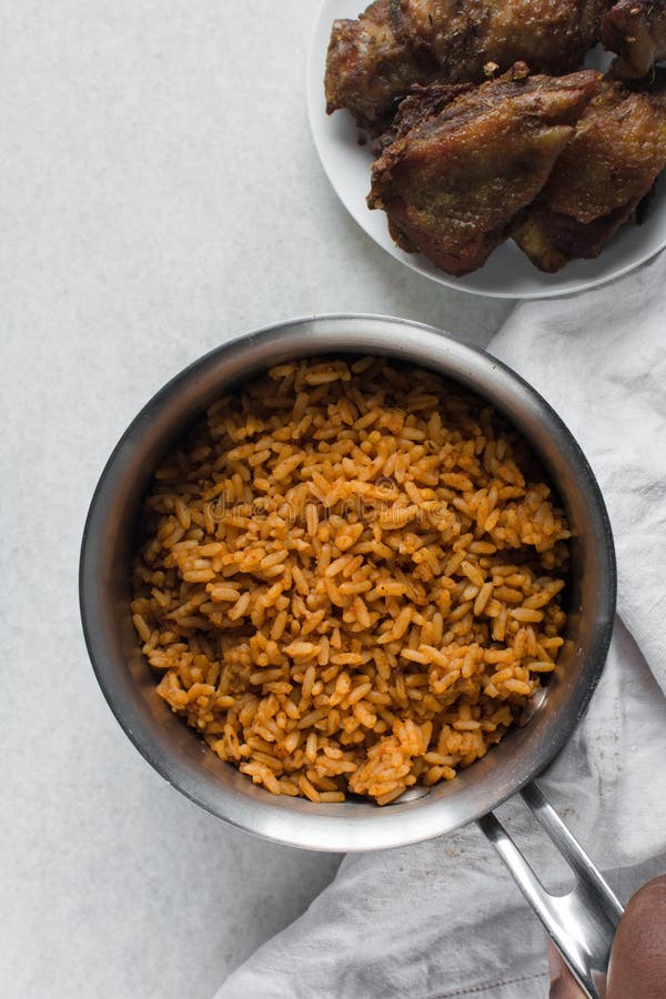 Jollof Rice in a Silver Saucepan, Homemade Nigerian Jollof Rice in a