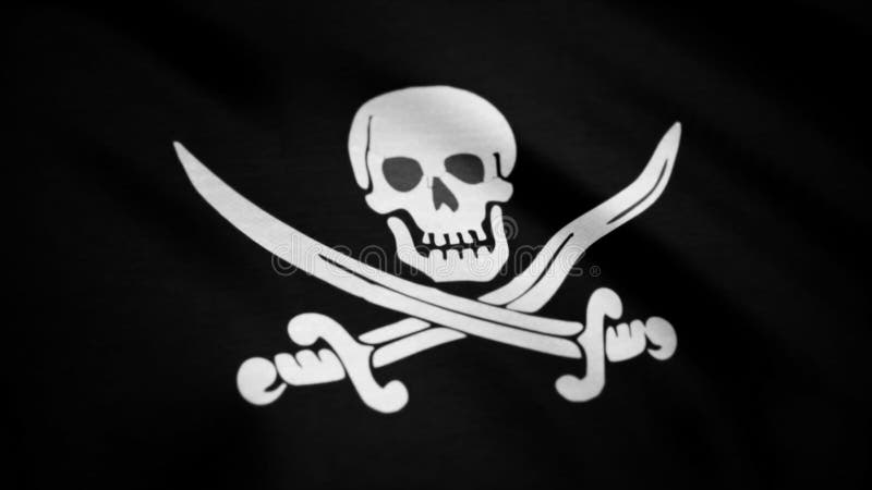 Jolly Roger is traditional English name for flags flown to identify pirate ship about to attack. Animation of the pirate flag with bones waving seamless loop. Skull and crossbones symbol on black flag. Jolly Roger is traditional English name for flags flown to identify pirate ship about to attack. Animation of the pirate flag with bones waving seamless loop. Skull and crossbones symbol on black flag