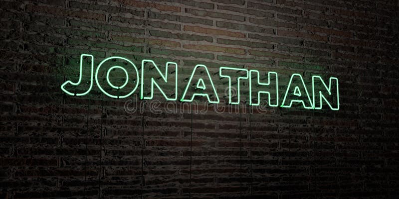 JONATHAN -Realistic Neon Sign on Brick Wall Background - 3D Rendered ...