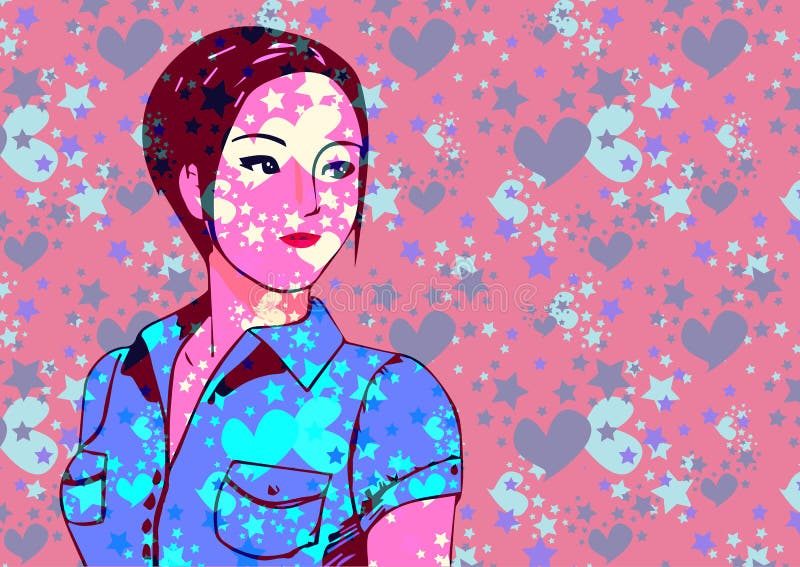 Jong Aziatisch tienermeisje, neon lichtrose achtergrond, het nachtleven en de Vector van de manierlevensstijl stock illustratie Jong Aziatisch tienermeisje, neon lichtrose achtergrond, het nachtleven en de Vector van de manierlevensstijl stock illustratie