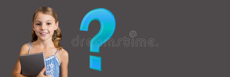 Jong geitjemeisje met Blauw vraagteken stock illustratie Jong geitjemeisje met Blauw vraagteken stock illustratie