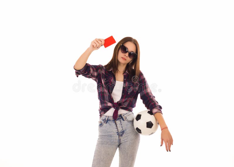 Jong leuk meisje met voetbalbal, royalty-vrije stock foto Jong leuk meisje met voetbalbal, royalty-vrije stock foto