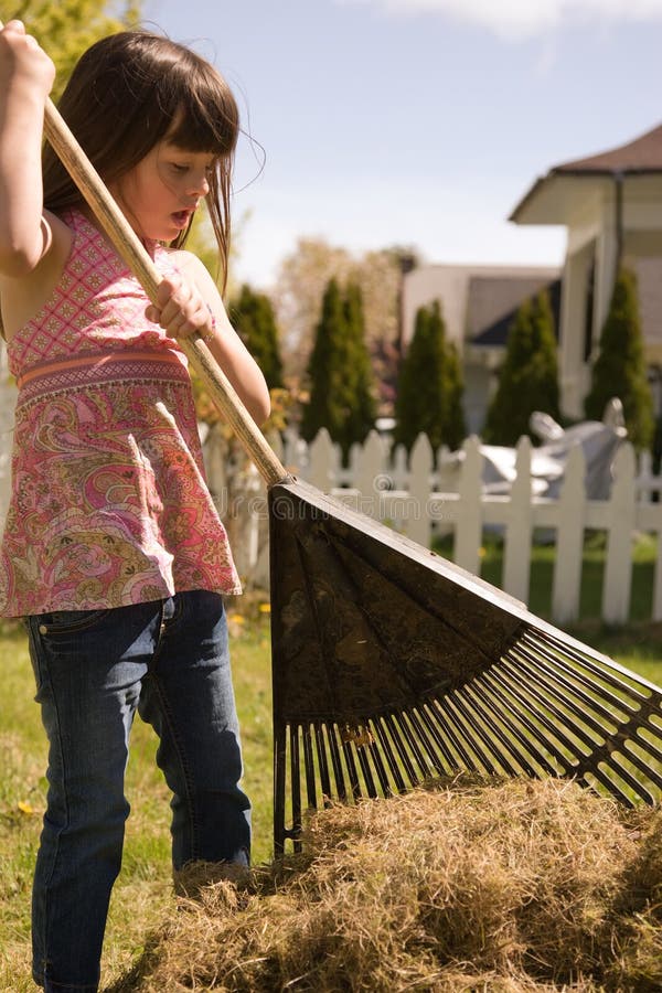 Jong meisje dat yardwork doet royalty-vrije stock afbeelding Jong meisje dat yardwork doet royalty-vrije stock afbeelding