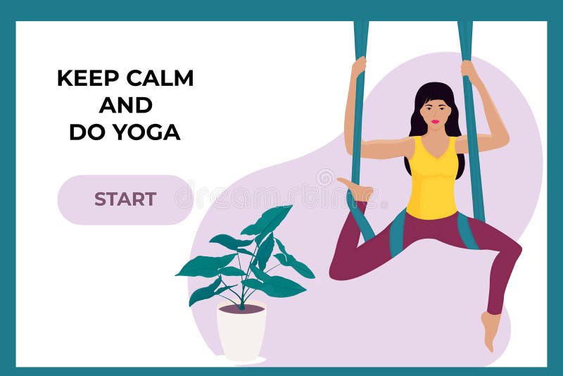 Jong meisje die luchtyoga in een hangmat doen Landend Paginamalplaatje vector illustratie Jong meisje die luchtyoga in een hangmat doen Landend Paginamalplaatje vector illustratie