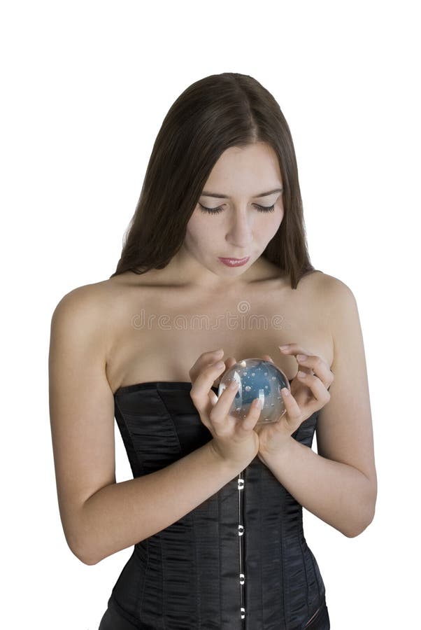 Jong meisje met een magisch gebied in handen stock foto