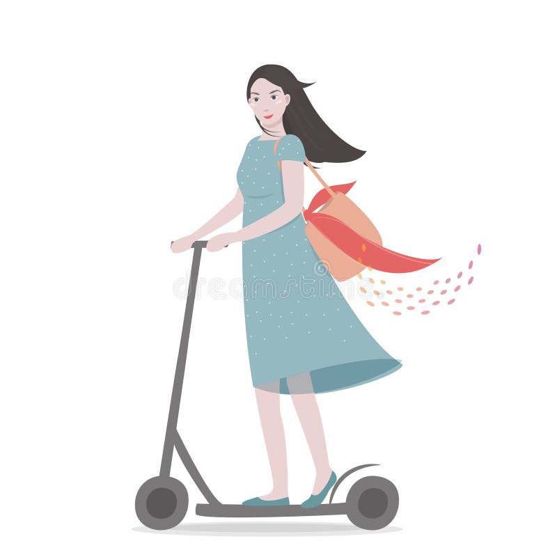 Jong mooi meisje die een autoped berijden Vector beeldverhaalillustratie royalty-vrije illustratie Jong mooi meisje die een autoped berijden Vector beeldverhaalillustratie royalty-vrije illustratie