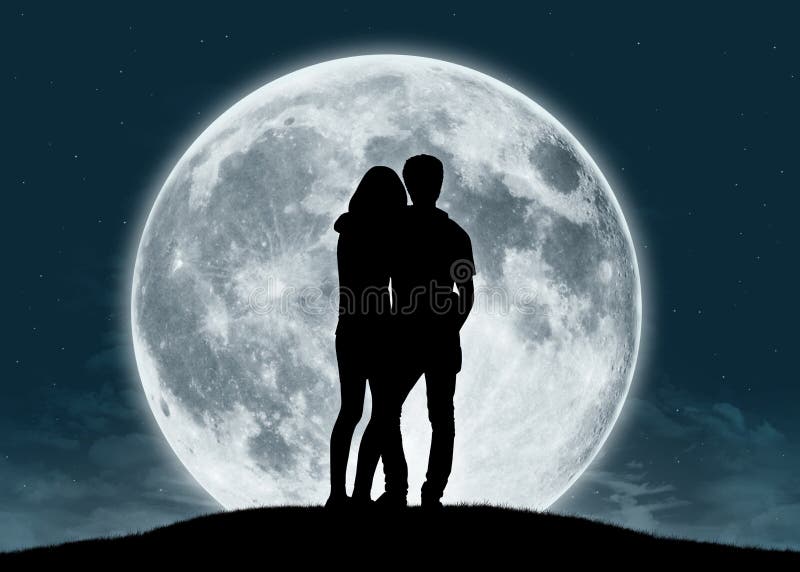 Jong paar in liefde bij de volle maan stock foto's Jong paar in liefde bij de volle maan stock foto's