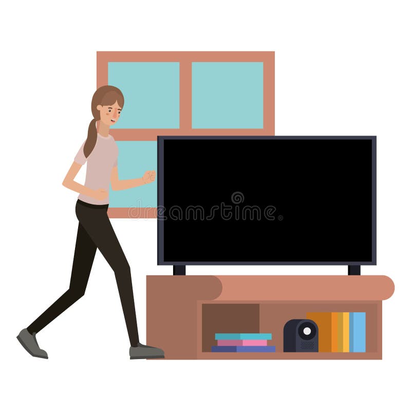 Jong vrouw en TV-avatar karakter stock illustratie