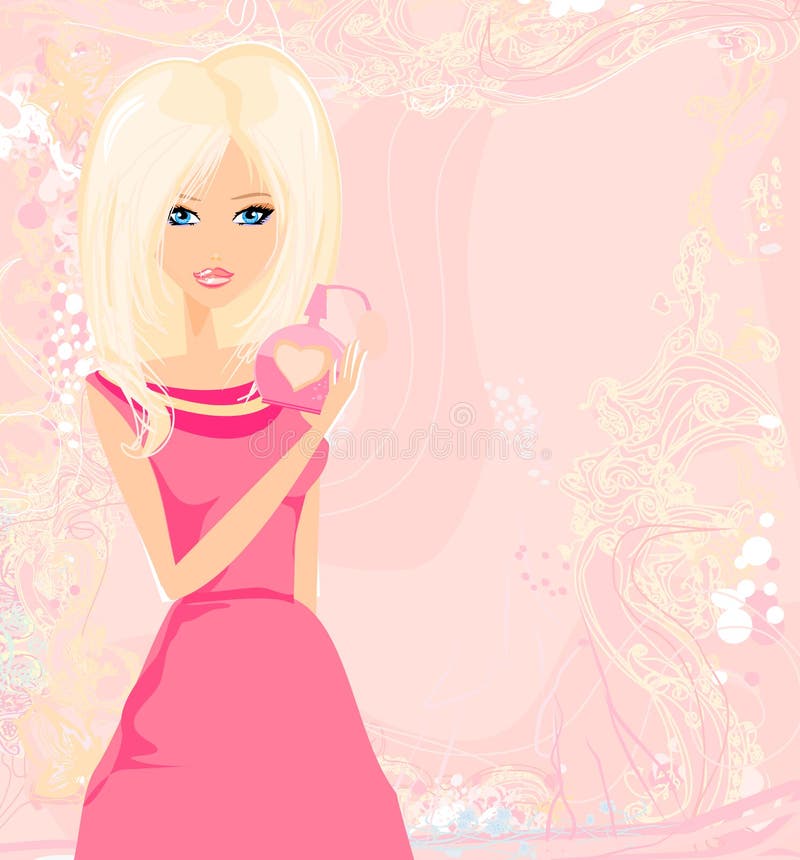 Jonge vrouw die zichzelf besproeit met parfum royalty-vrije illustratie