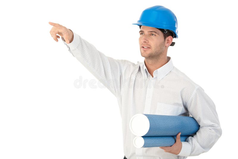 Jonge architect die aan afstand richt stock fotografie Jonge architect die aan afstand richt stock fotografie
