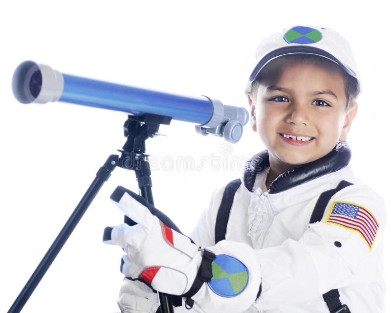Jonge Astronaut met Telescoop royalty-vrije stock foto's Jonge Astronaut met Telescoop royalty-vrije stock foto's