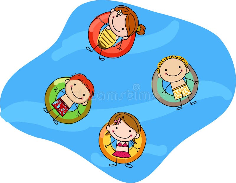 Illustration of kids floating on inflatable rings. Illustration of kids floating on inflatable rings