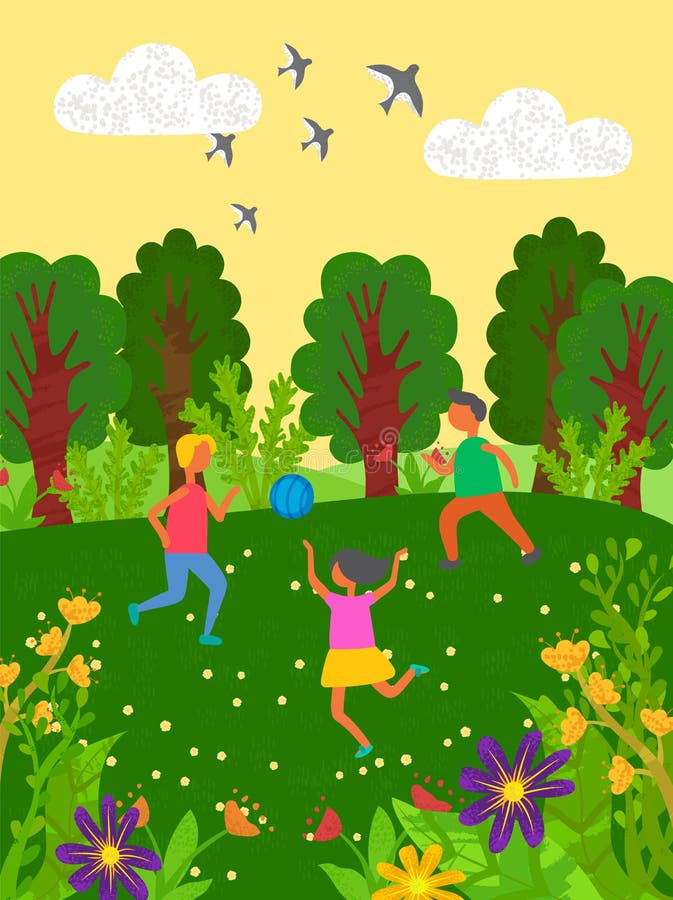 Jonge geitjes die in Park, de Vector van Speelplaatskinderen spelen stock illustratie Jonge geitjes die in Park, de Vector van Speelplaatskinderen spelen stock illustratie