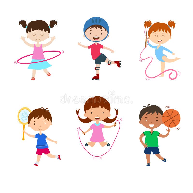 Jonge geitjes die verschillende sporten uitoefenen Kinderenfysische activiteiten in openlucht royalty-vrije illustratie Jonge geitjes die verschillende sporten uitoefenen Kinderenfysische activiteiten in openlucht royalty-vrije illustratie