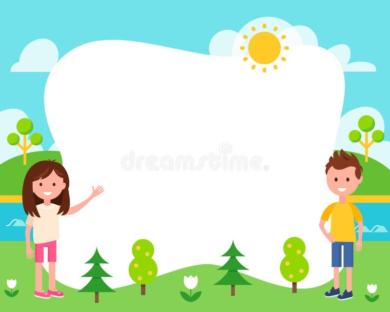 Kids and Summer Landscape Poster Vector Template. Kids and Summer Landscape Poster Vector Template