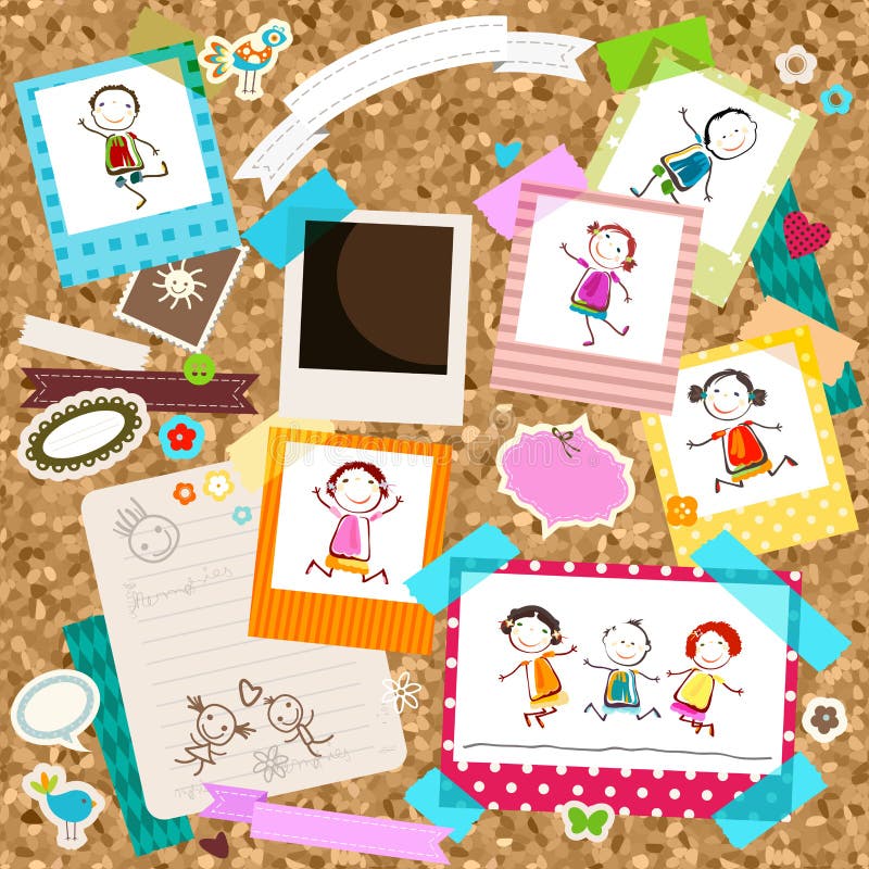 Jonge geitjes en fotokaders royalty-vrije illustratie Jonge geitjes en fotokaders royalty-vrije illustratie